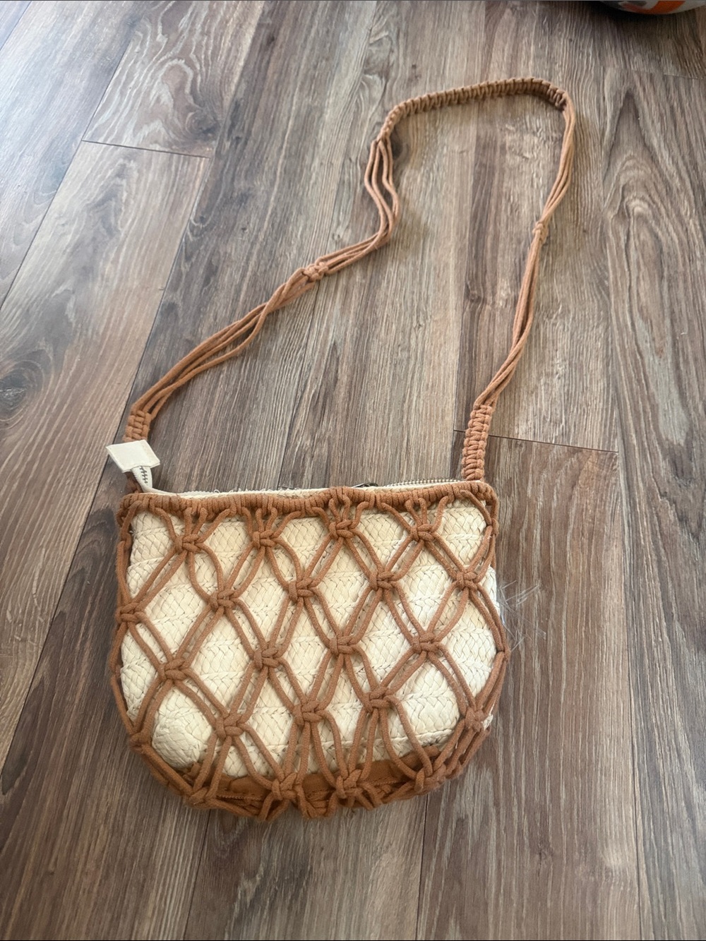 Universal Thread Tan Rope Macramé Crossbody with Cream Woven Pouch